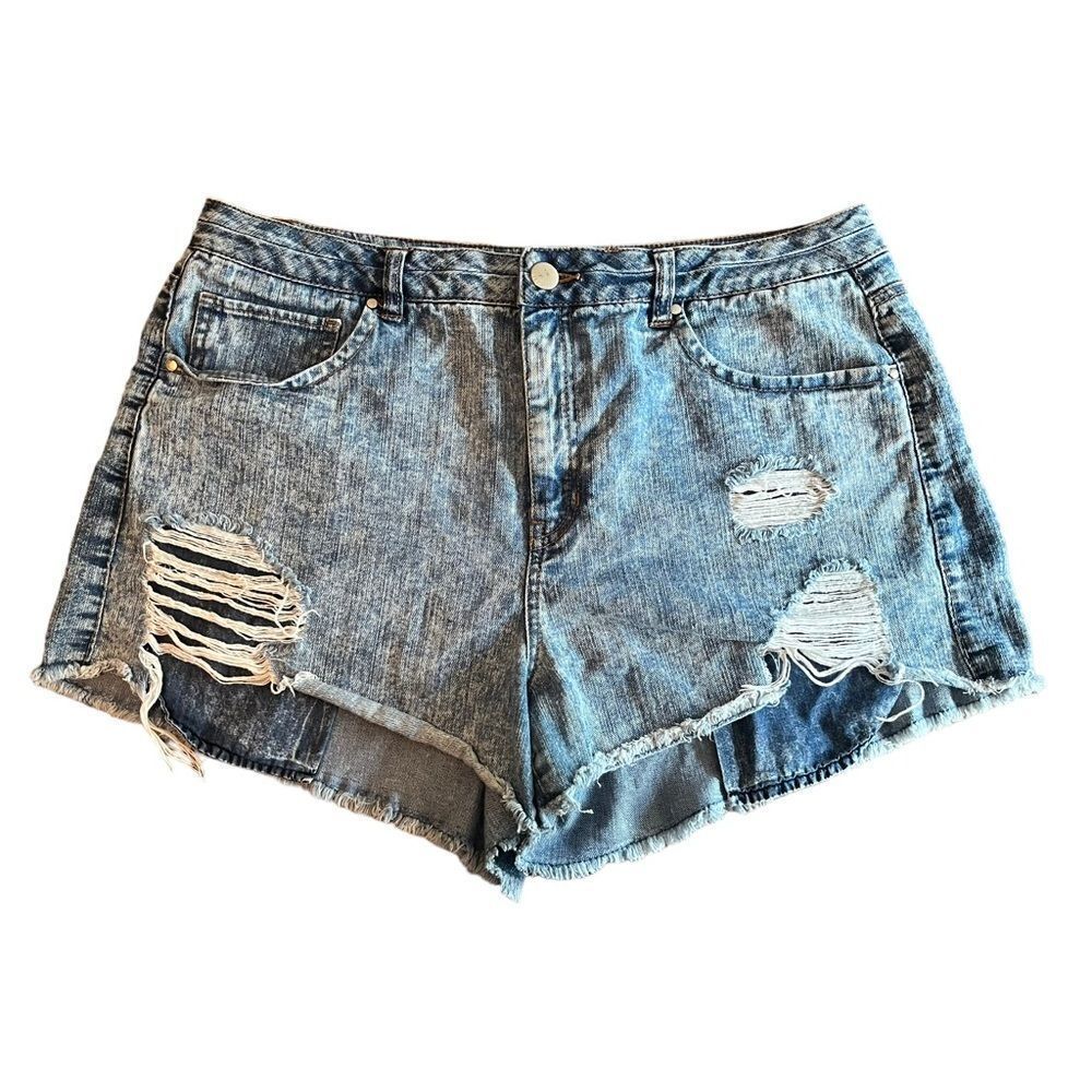 Refuge Distressed Denim Shorts Cheeky Hi-Rise Stretch  Size 14​​
